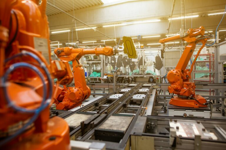 Industrial robots on an automotive assembly line